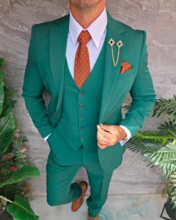 Costum bărbătesc Slim Fit 3 Piese – Verde Smarald - C5328