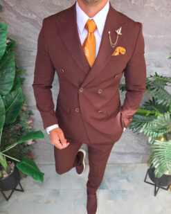 Autre point de vue sur le principe Costum bărbătesc Slim Fit maro intens – Sacou  și Pantaloni - C5327