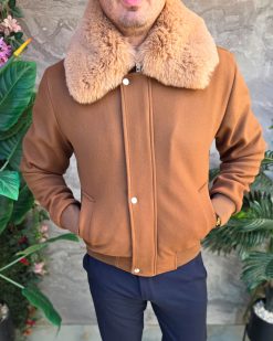 Alternative view of Jacheta de bărbați, maro, guler de blana - GC721