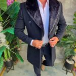 Palton de bărbați, Slim Fit, Bleumarin cu nasturi - PT504
