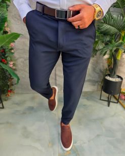 Pantaloni bleumarin, elastici, croiala conica - PN862