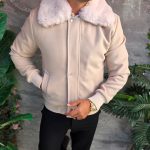 Giacca da uomo, beige, con collo in pelliccia - GC722
