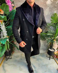 Palton de bărbați, Slim Fit, Negru cu nasturi - PT503