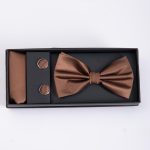Bow tie with cufflinks and pocket square set – colour: brown-PP290