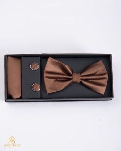 Set papion cu butoni si batista – culoare:  maro-PP290