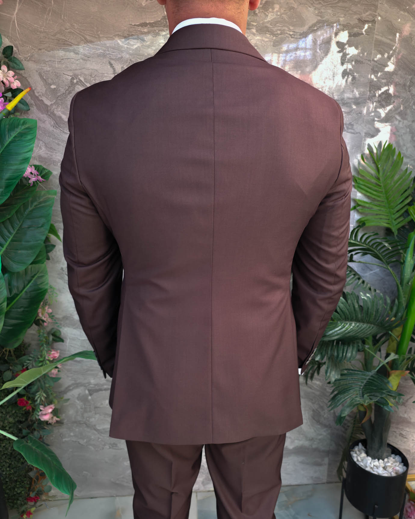 Costum bărbătesc maro Double-Breasted din 100% lână – 2 piese - C5321 - imagine 7