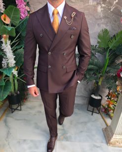 Alternative view of Costum bărbătesc maro Double-Breasted din 100% lână – 2 piese - C5321