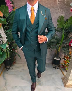 Costum Bărbătesc Slim-Fit 3 Piese – Verde Smarald Regal - C5317