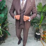 Costume pour homme 3 pièces, coupe slim – Marron chocolat - C5315