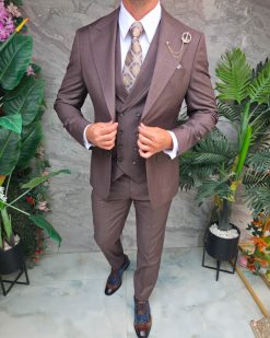 Costum Bărbătesc Slim-Fit 3 Piese – Maro Ciocolatiu - C5315