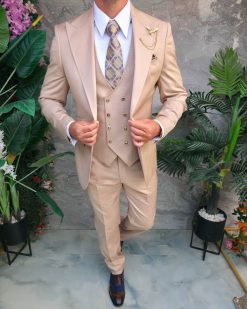 Costum Bărbătesc Slim-Fit 3 Piese – Bej Nude Elegant - C5318