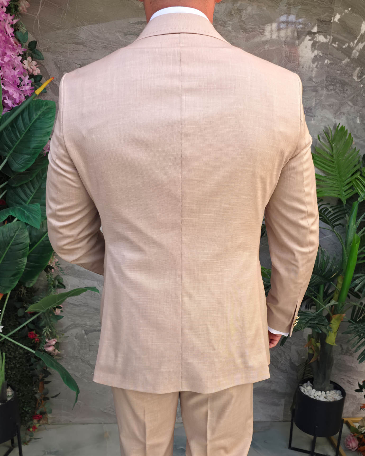 Costum Bărbătesc Slim-Fit 3 Piese – Bej Nude Elegant - C5318 - imagine 9