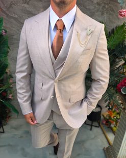 Alternative view of Costum Bărbătesc Slim-Fit 3 Piese – Bej Deschis - C5313