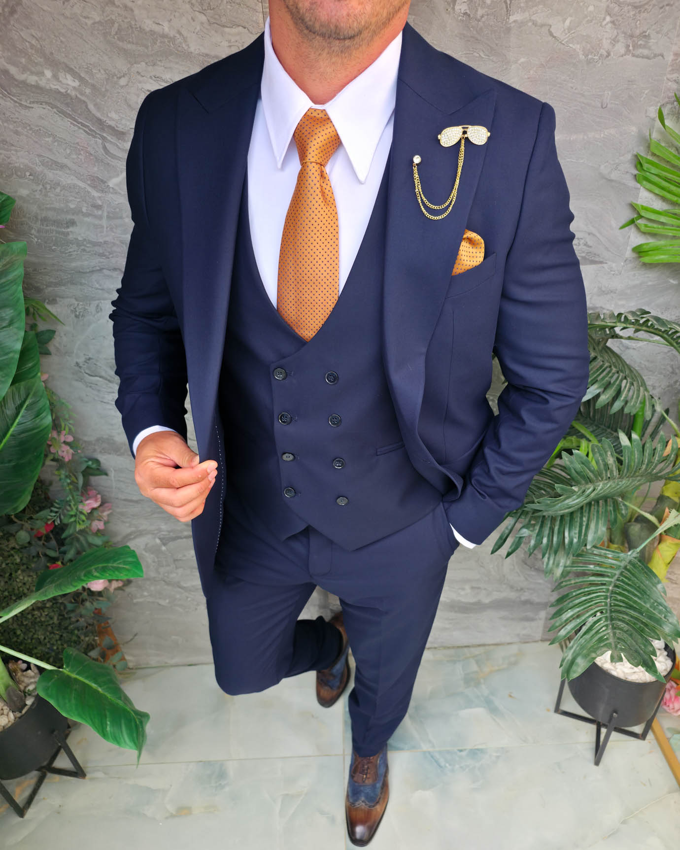 Costum Bărbătesc Slim-Fit 3 Piese – Bleumarin - C5314 - imagine 6