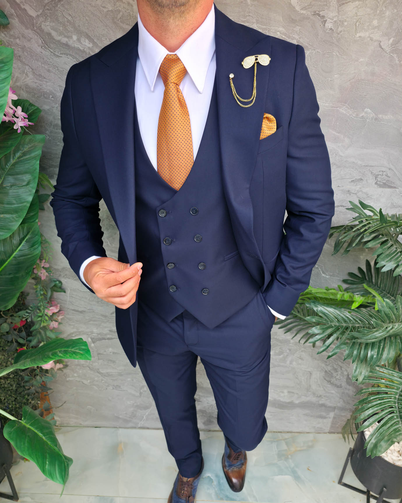 Costum Bărbătesc Slim-Fit 3 Piese – Bleumarin - C5314 - imagine 7