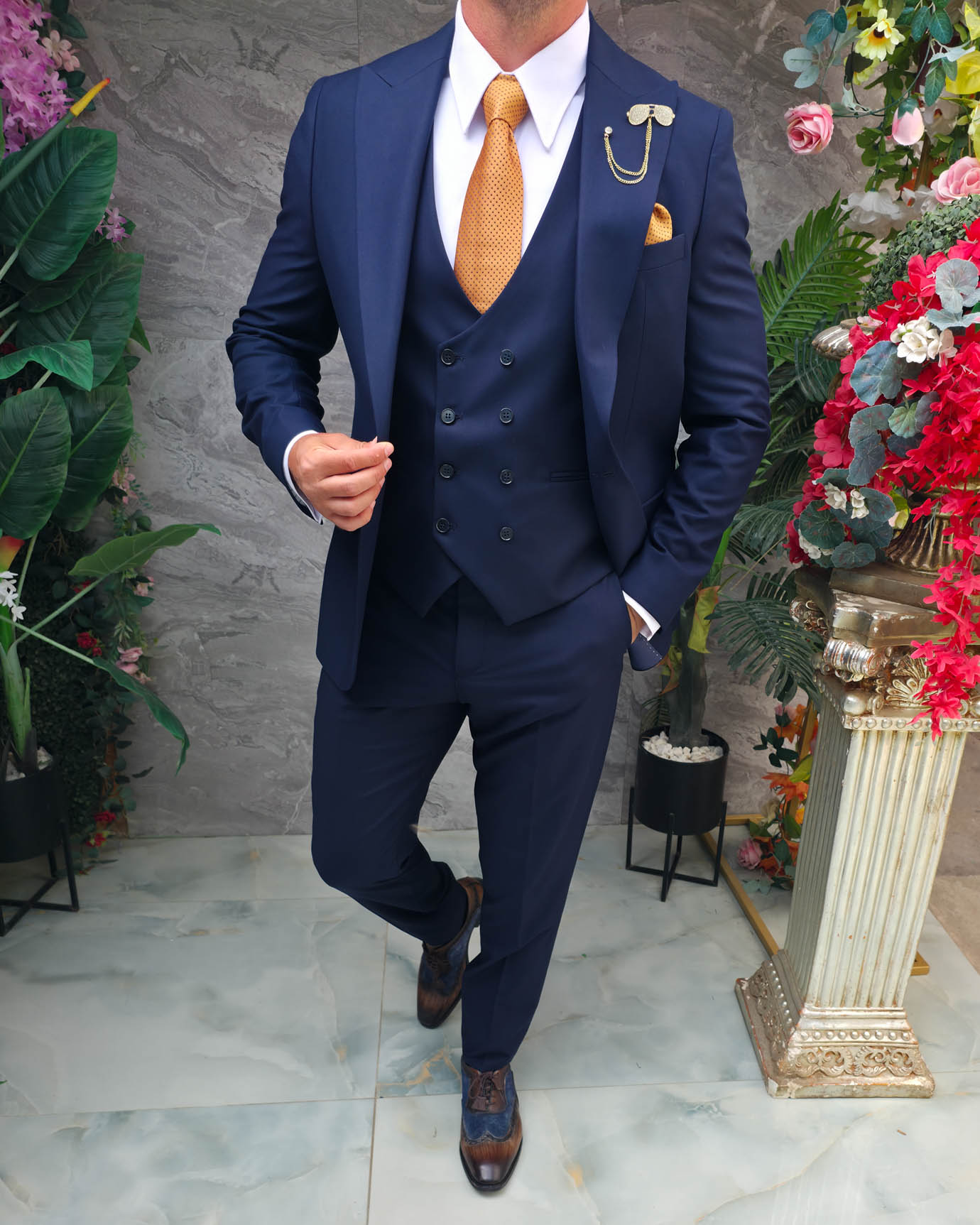 Costum Bărbătesc Slim-Fit 3 Piese – Bleumarin - C5314 - imagine 3