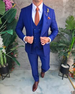 Costum Bărbătesc Slim-Fit 3 Piese – Albastru Electric - C5319