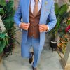 Costum bărbătesc Slim Fit 3 Piese – Albastru deschis + vestă maro - C5329