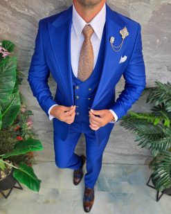 Costum Bărbătesc Slim-Fit 3 Piese – Albastru Intens - C5310