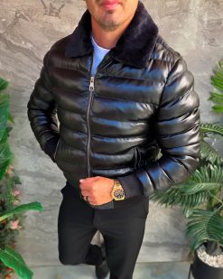 Alternative view of Geaca de bărbați, neagra, groasa, guler de blana - GC670