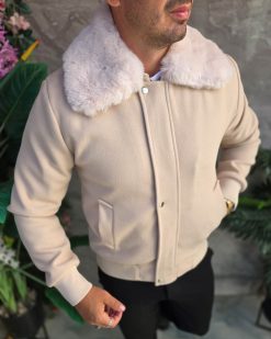 Alternative view of Jacheta de bărbați, bej, guler de blana - GC722