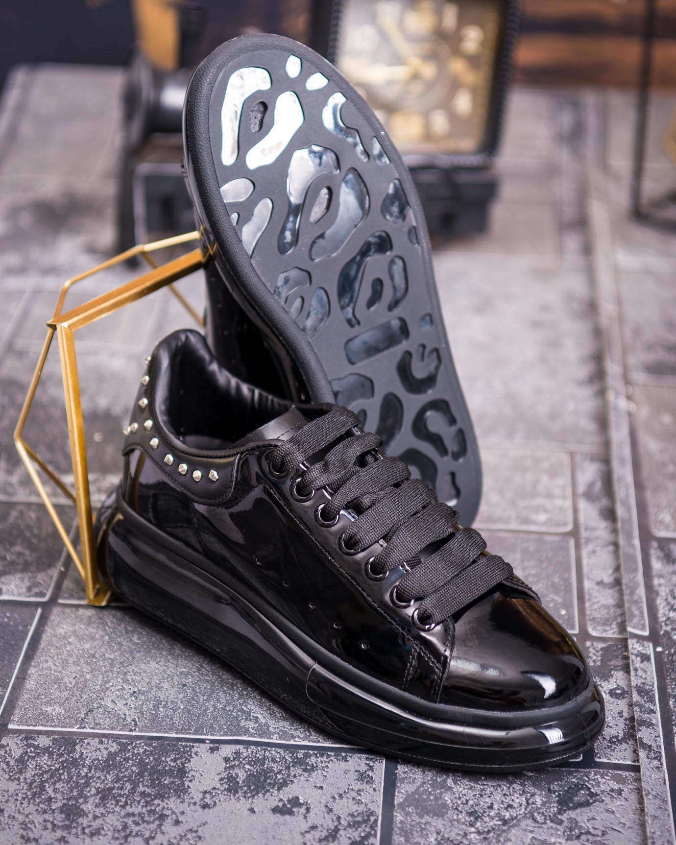 Teniși de bărbați cu talpa înaltă, negri– AD872 - imagine 6