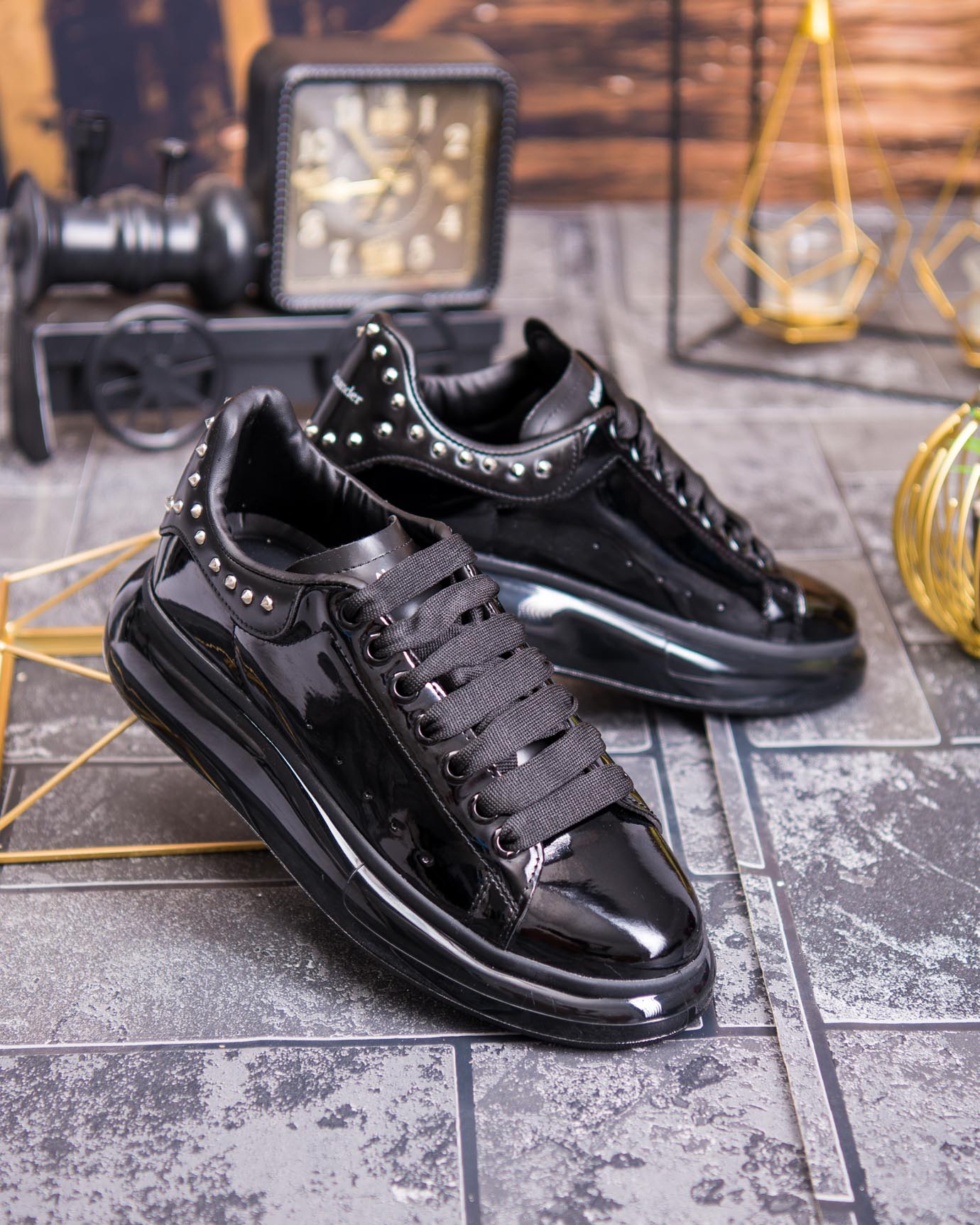 Teniși de bărbați cu talpa înaltă, negri– AD872 - imagine 2