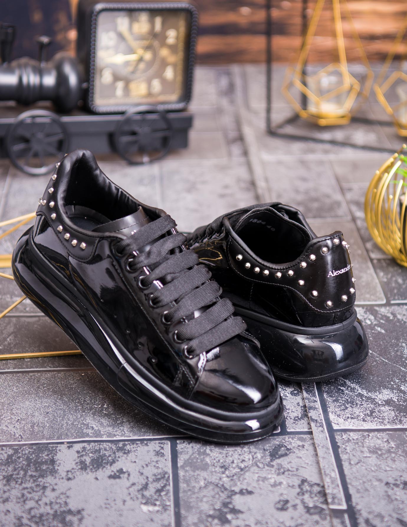 Teniși de bărbați cu talpa înaltă, negri– AD872 - imagine 4