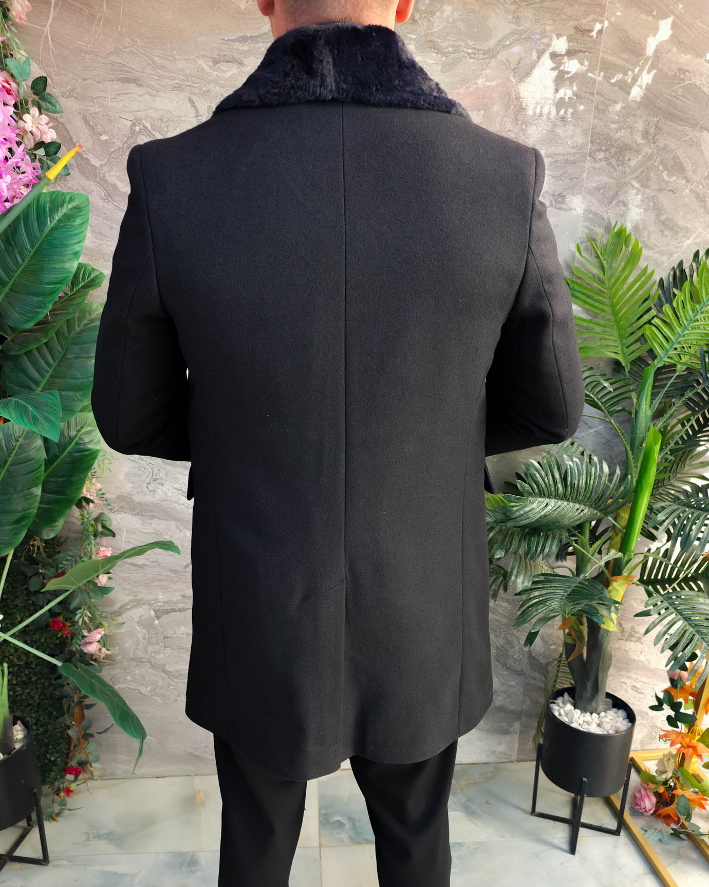 Palton de bărbați, Slim Fit, Negru cu nasturi - PT503 - imagine 6