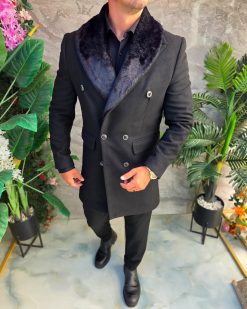 Alternative view of Palton de bărbați, Slim Fit, Negru cu nasturi - PT503