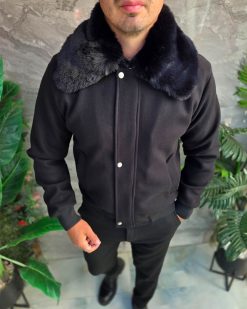 Alternative view of Jacheta de bărbați, neagra, guler de blana - GC720