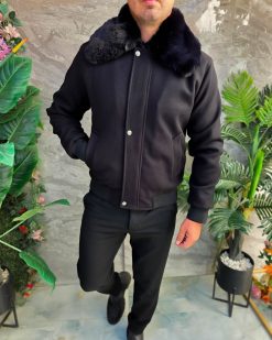 Jacheta de bărbați, neagra, guler de blana - GC720