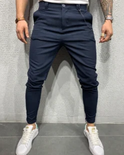 Pantaloni Casual de bărbați, Bleumarin, Slim Fit, Conici cu lanț - PNT101