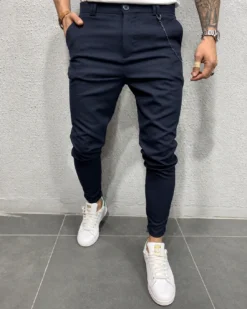 O perspectivă alternativă asupra modelului Pantaloni Casual de bărbați, Bleumarin, Slim Fit, Conici cu lanț - PNT101