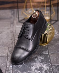 Alternative view of Pantofi bărbătești clasici Cap Toe – Piele ecologică neagră - P1912