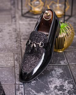 Alternative view of Loafers bărbătești eleganți cu ciucuri – negru lucios & glitter - P1910