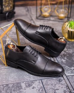 Pantofi bărbătești clasici Cap Toe – Piele ecologică neagră - P1912