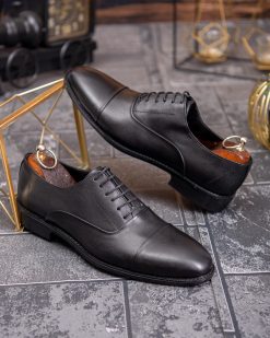 Pantofi bărbătești eleganți Cap Toe – Piele naturală neagră - P1916