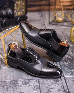 Pantofi bărbătești eleganți Cap Toe – Piele lacuită negru - P1913