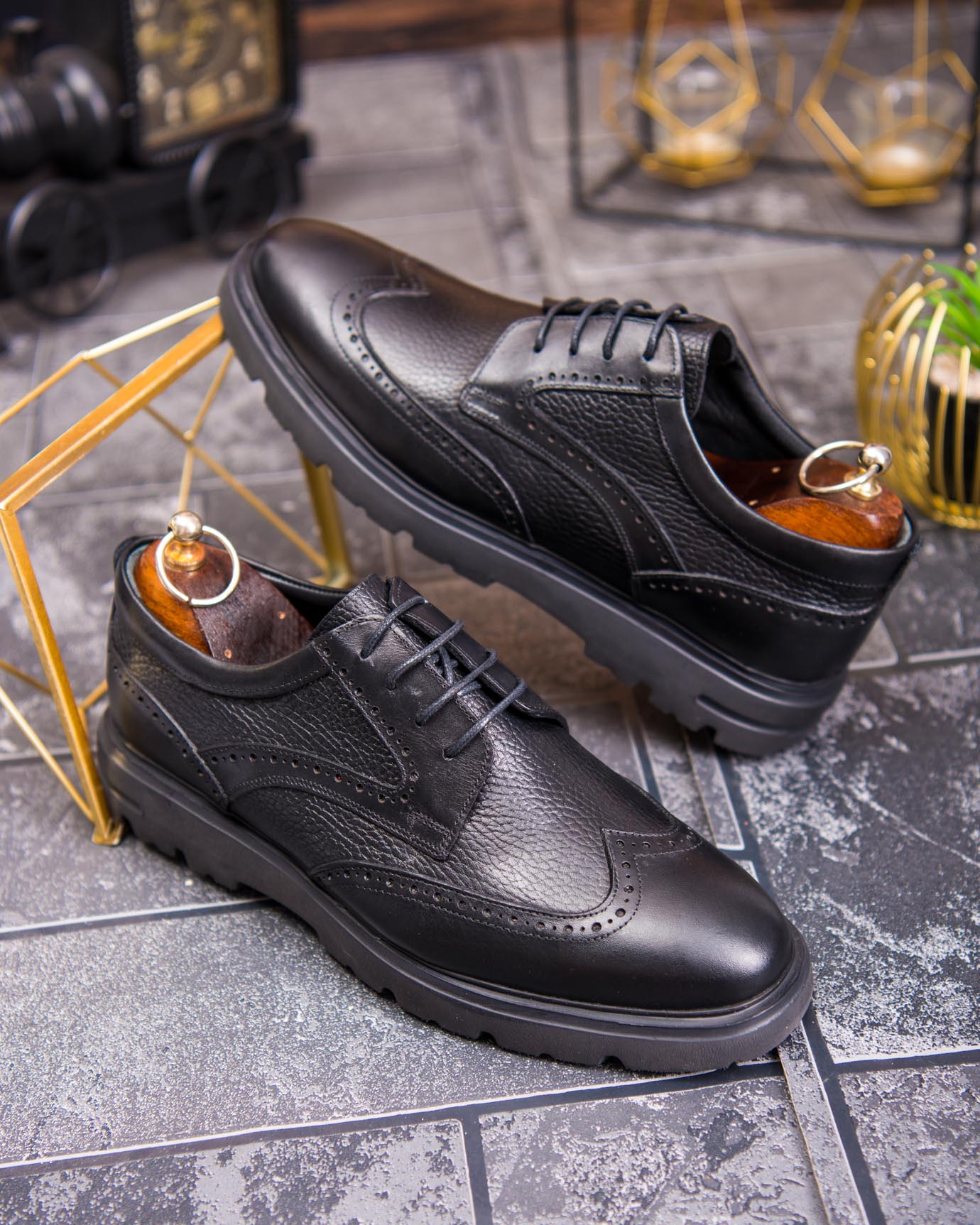 Pantofi eleganți din piele naturală – Negru clasic cu detalii brogue - P1908 - imagine 7