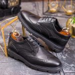 Pantofi eleganți din piele naturală – Negru clasic cu detalii brogue - P1908