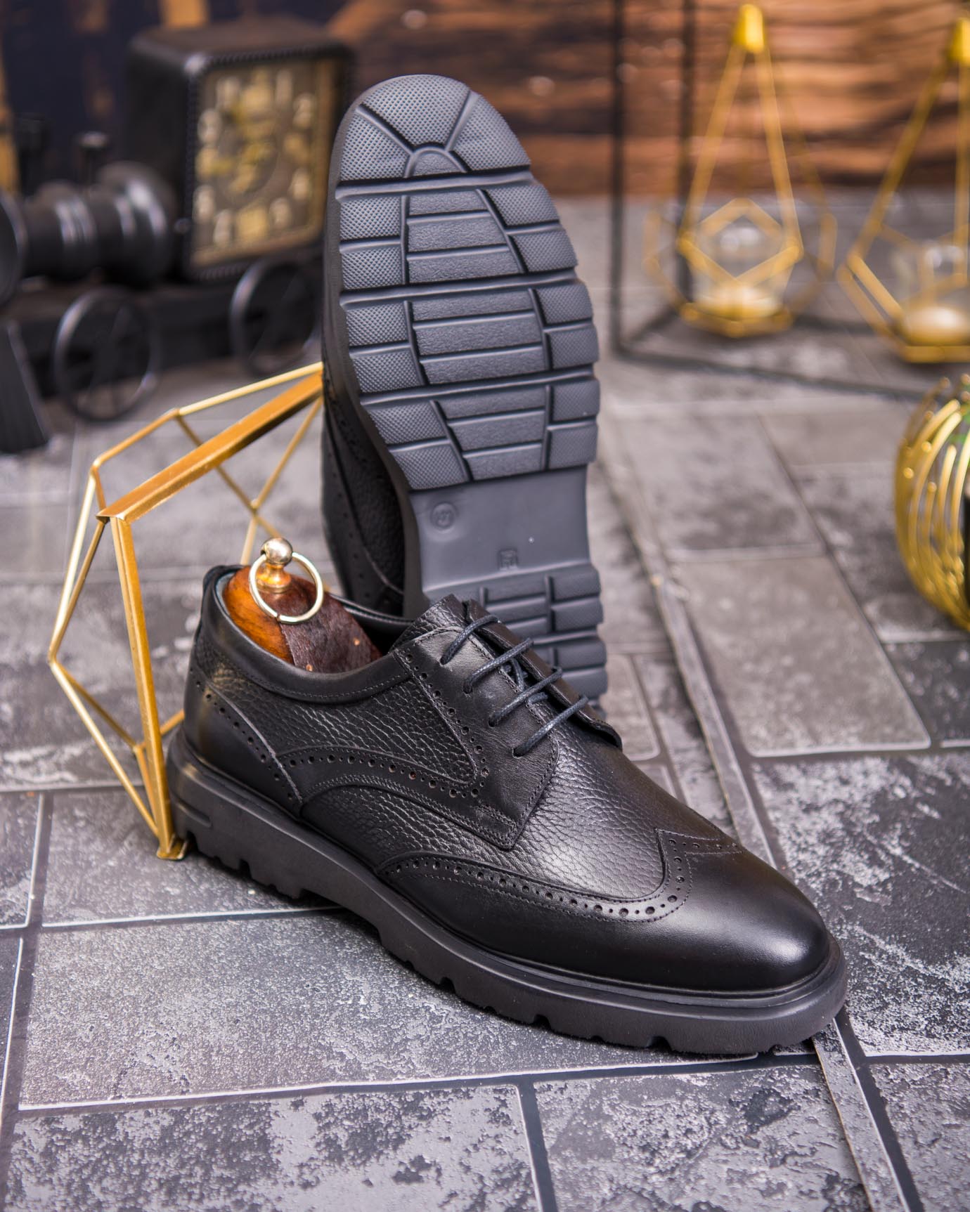 Pantofi eleganți din piele naturală – Negru clasic cu detalii brogue - P1908 - imagine 2