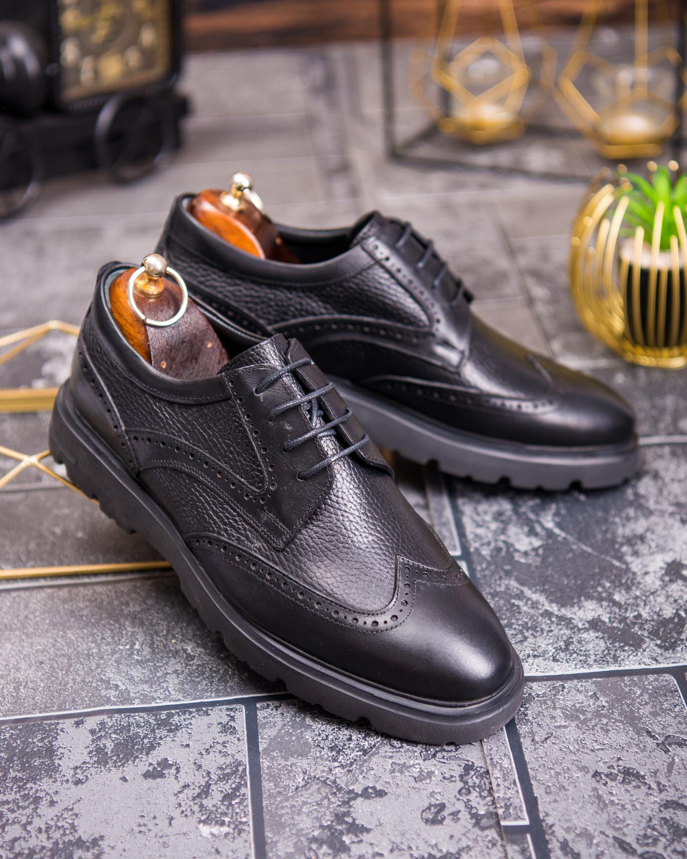 Pantofi eleganți din piele naturală – Negru clasic cu detalii brogue - P1908 - imagine 3
