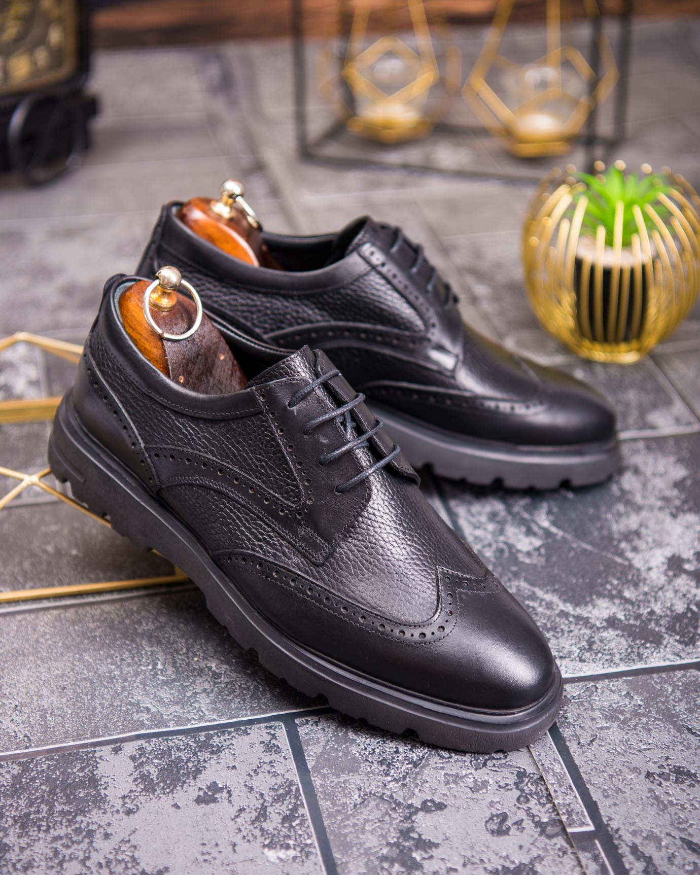 Pantofi eleganți din piele naturală – Negru clasic cu detalii brogue - P1908 - imagine 6