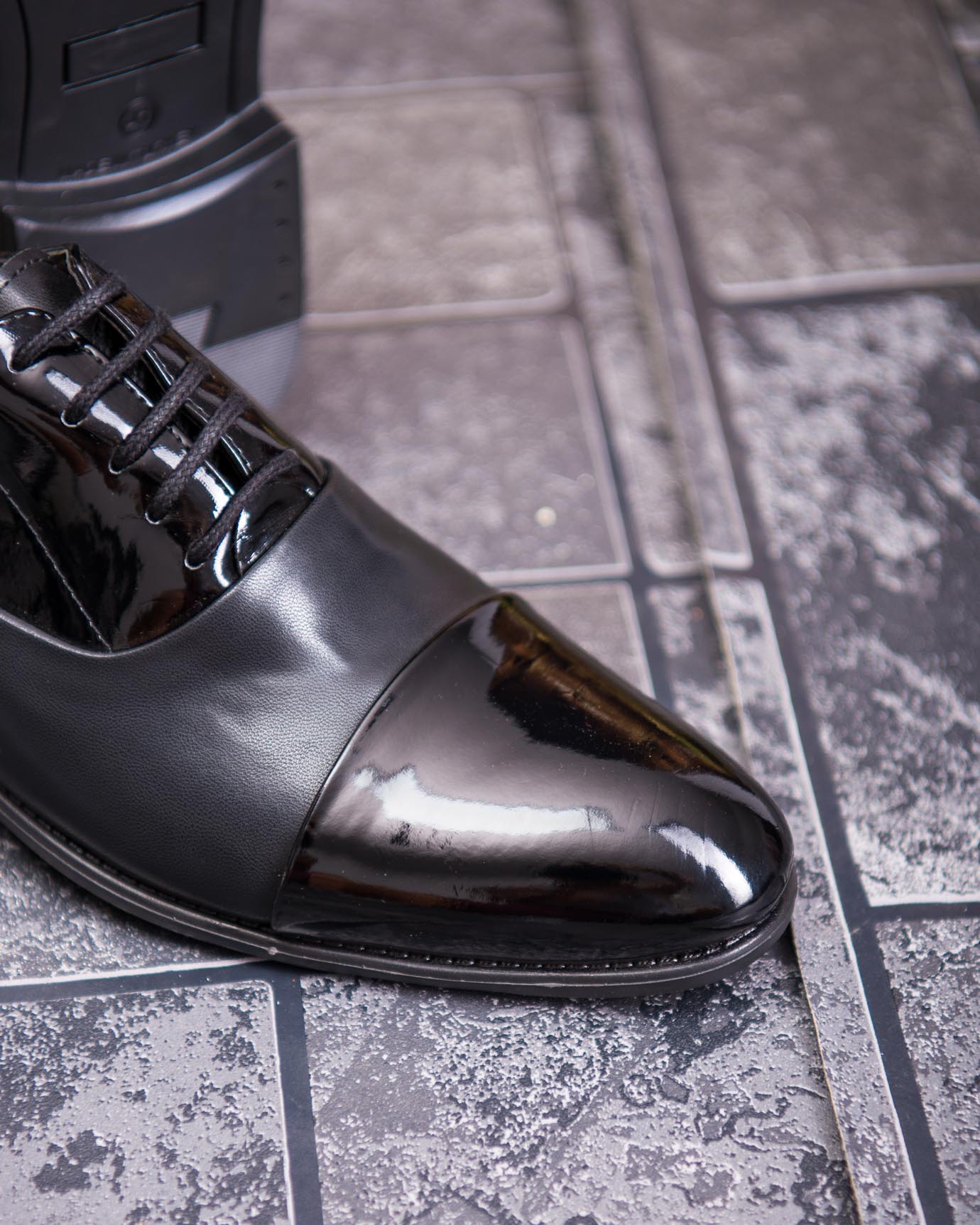 Pantofi bărbătești eleganți Cap Toe – Piele lacuită negru - P1913 - imagine 6