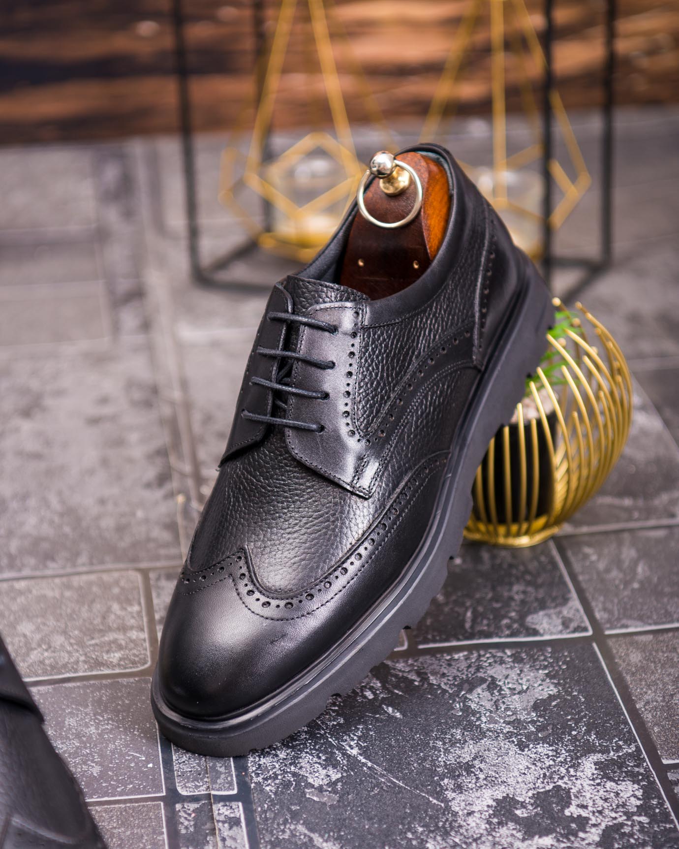 Pantofi eleganți din piele naturală – Negru clasic cu detalii brogue - P1908 - imagine 4