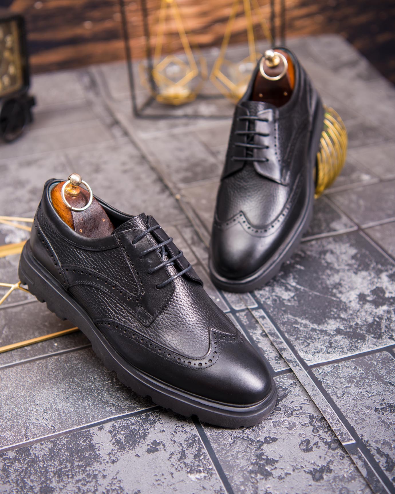 Pantofi eleganți din piele naturală – Negru clasic cu detalii brogue - P1908 - imagine 5