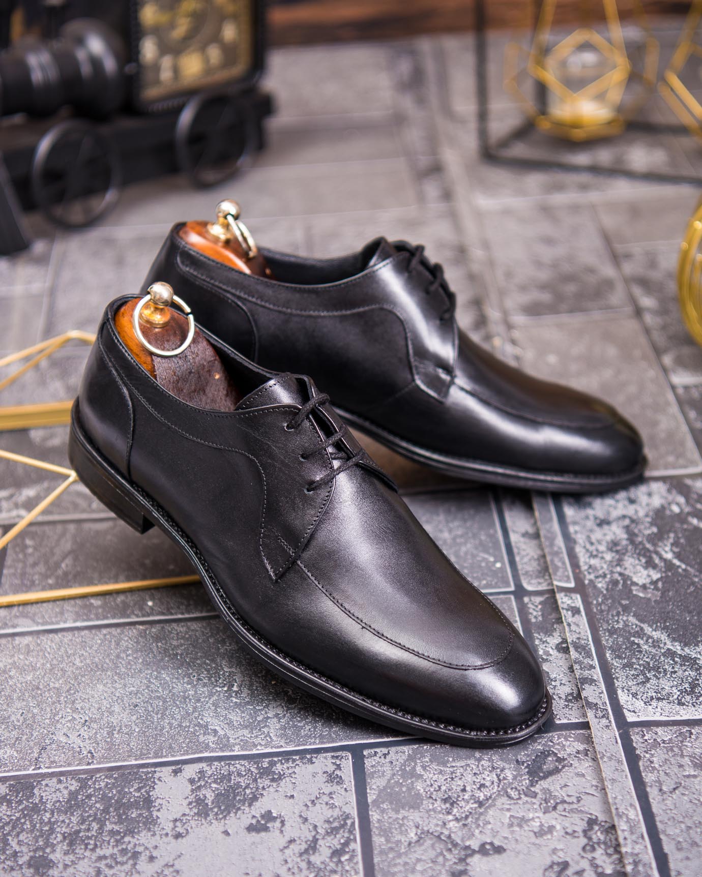 Pantofi bărbătești clasici din piele naturală – Negru elegant Derby - P1909 - imagine 3
