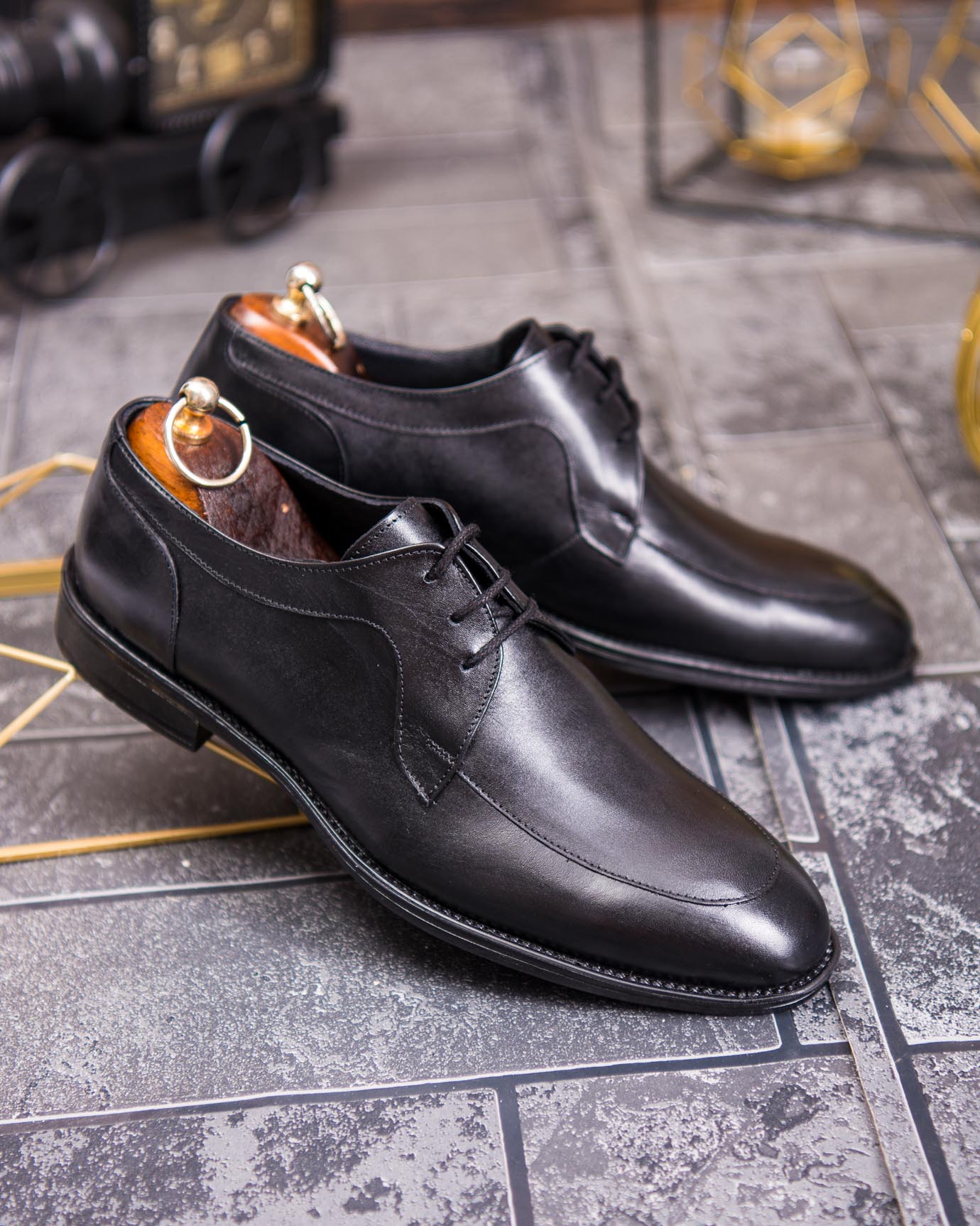 Pantofi bărbătești clasici din piele naturală – Negru elegant Derby - P1909 - imagine 8