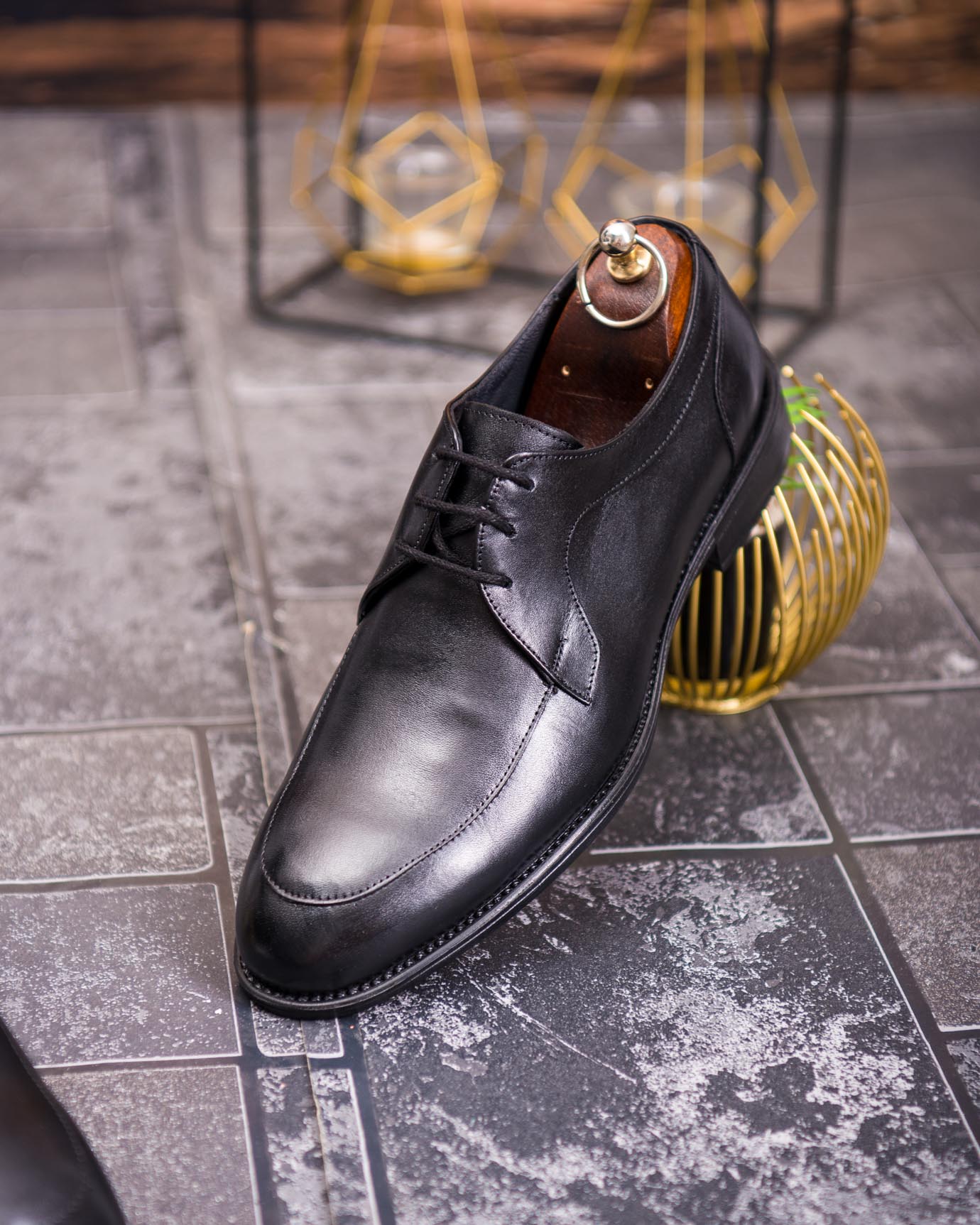 Pantofi bărbătești clasici din piele naturală – Negru elegant Derby - P1909 - imagine 7